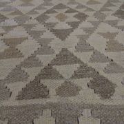 Khaki Brown Kilim Rug, Afghan Wool Flatweave, Handmade Geometric Tribal Rug