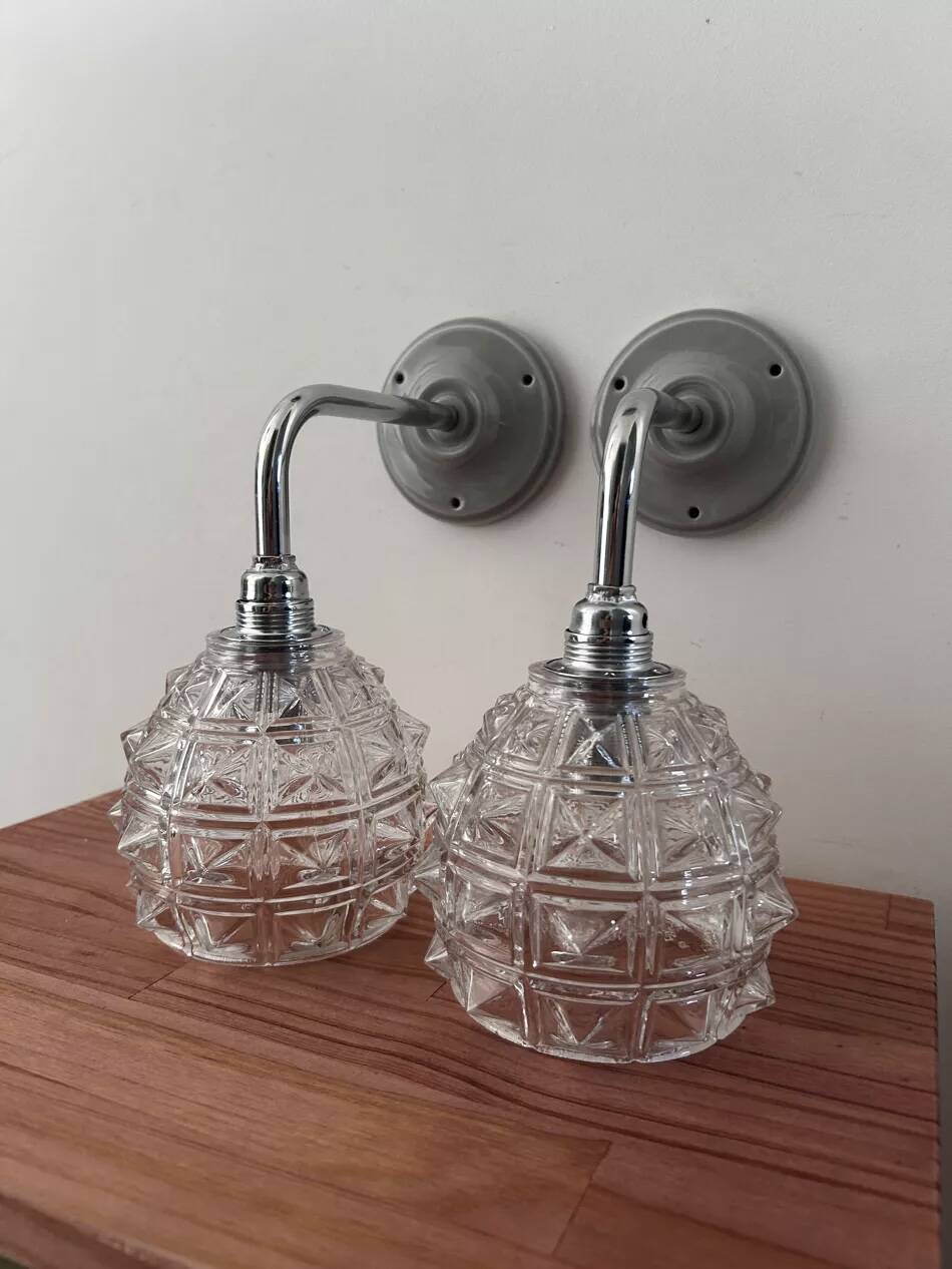 Pair of chrome wall lights