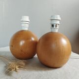 Duo of lamp feet ball beech wood, the turnery of the penny, vintage