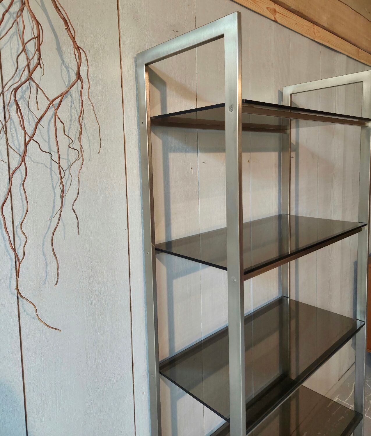 Stainless steel and smoked glass shelf