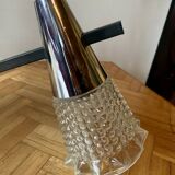 Vintage chandelier in chrome metal, steel and molded glass -3 branches