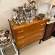 Commode 4 tiroirs en bois et métal noir années 1960