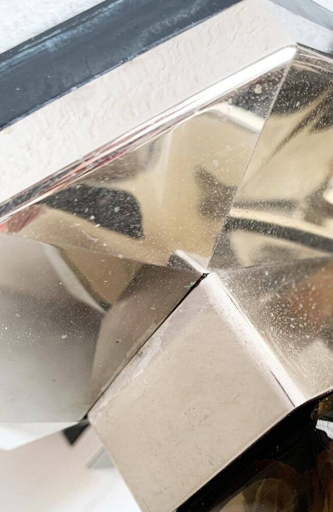 Vintage German wall or ceiling lamp from the space age in chrome and glass by Motoko Ishii for Staff, 1970s.