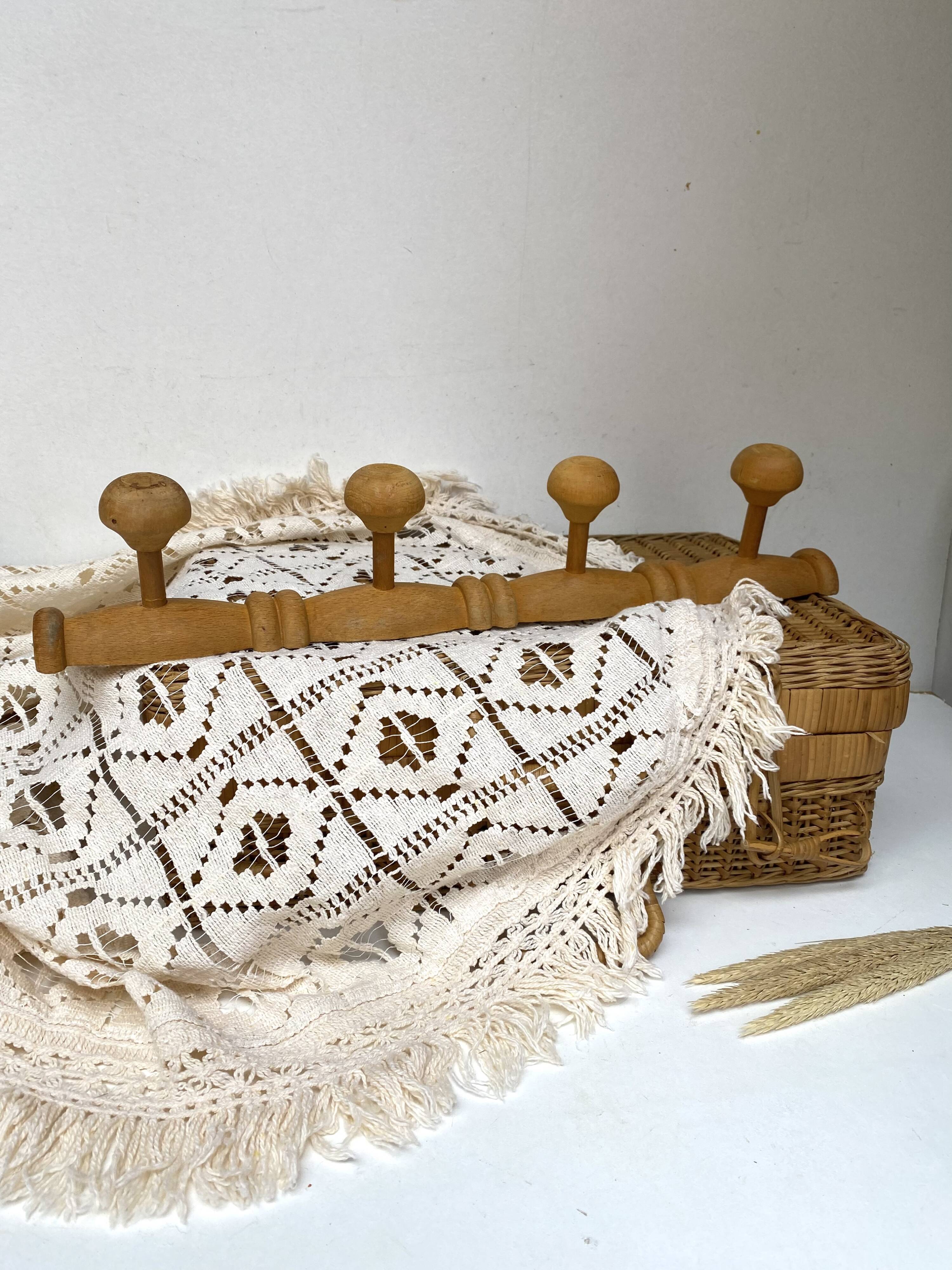 Vintage wooden wall coat rack 4 hooks