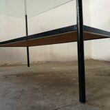 50s coffee table in wood and metal glass