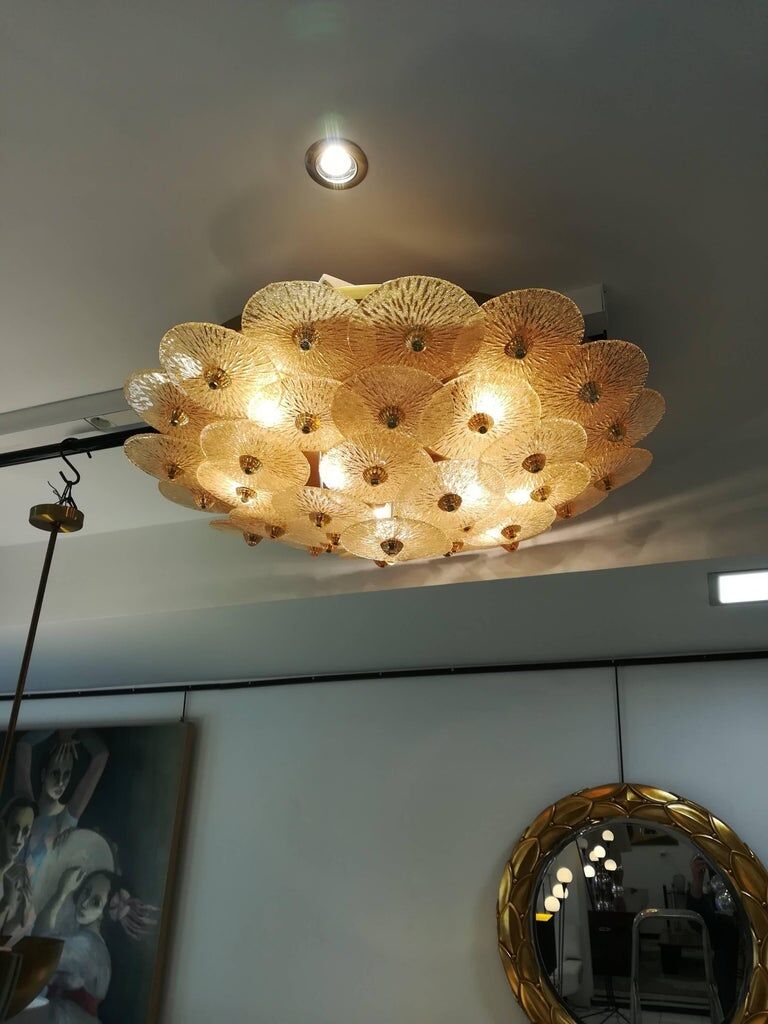 Large Murano gold glass disc ceiling light