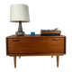 Low vintage sideboard with drop-down door – Scandinavian design 1960s, teak and elegant details