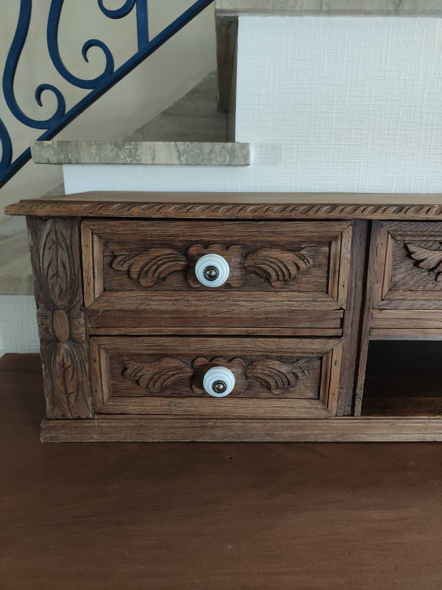 Antique carved oak desk.