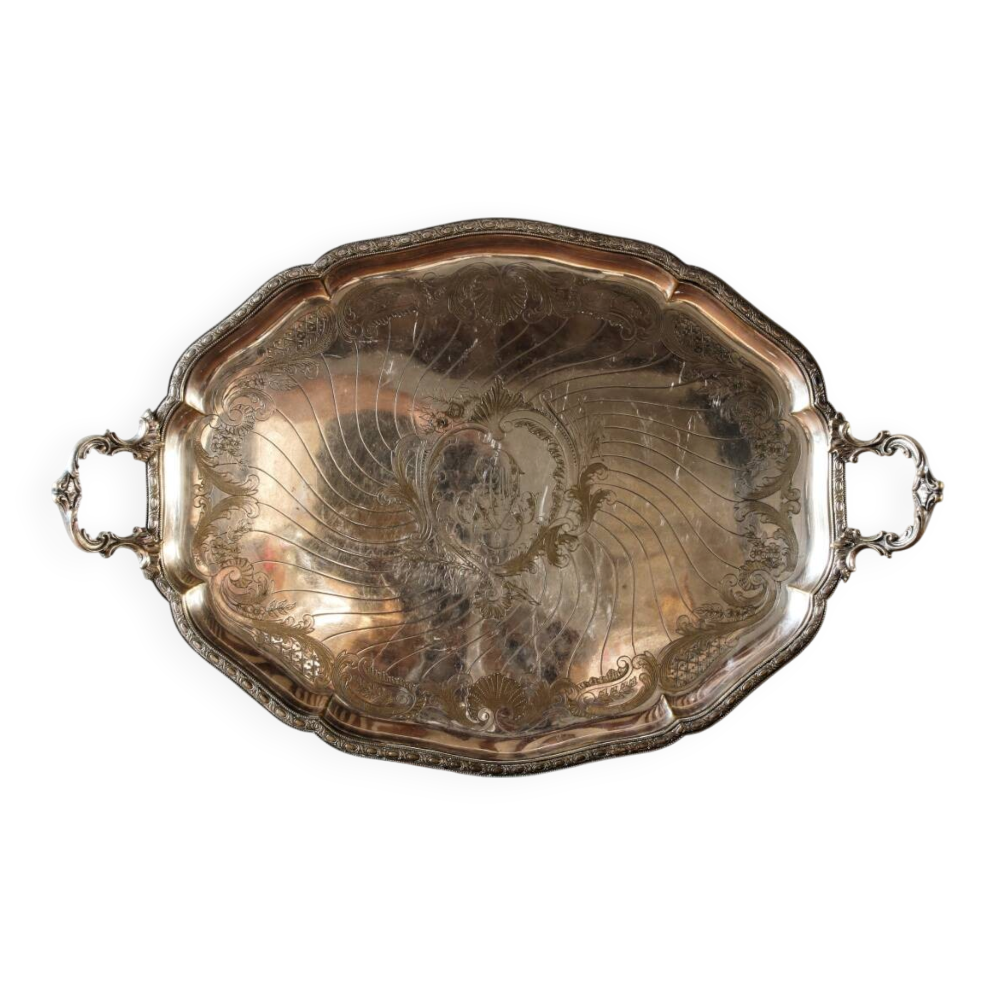 Large silver-plated serving tray, late 19th century.