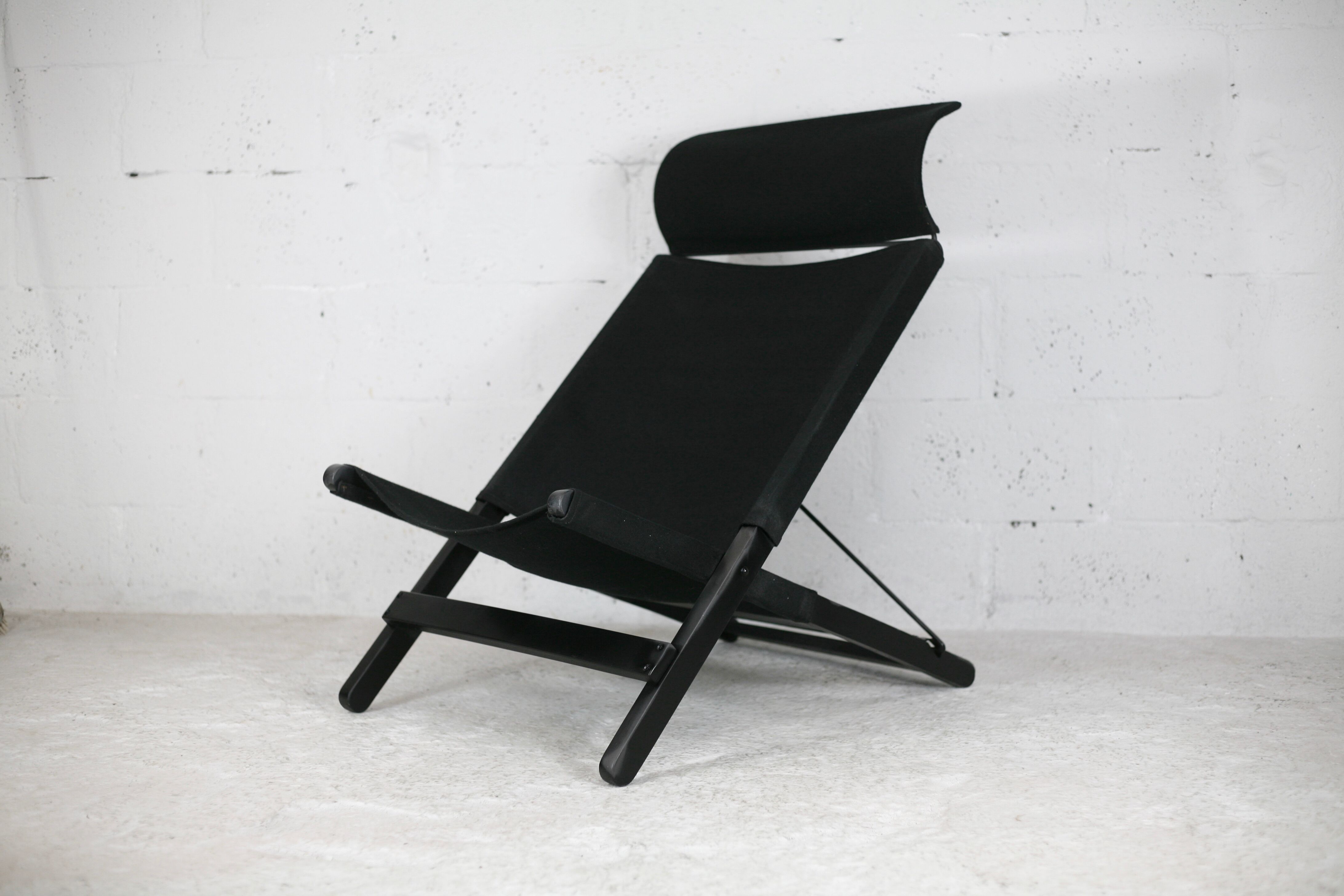 Armchair by Tord Bjorklund, black wood, steel and canvas. Ed. Ikéa, circa 1990.