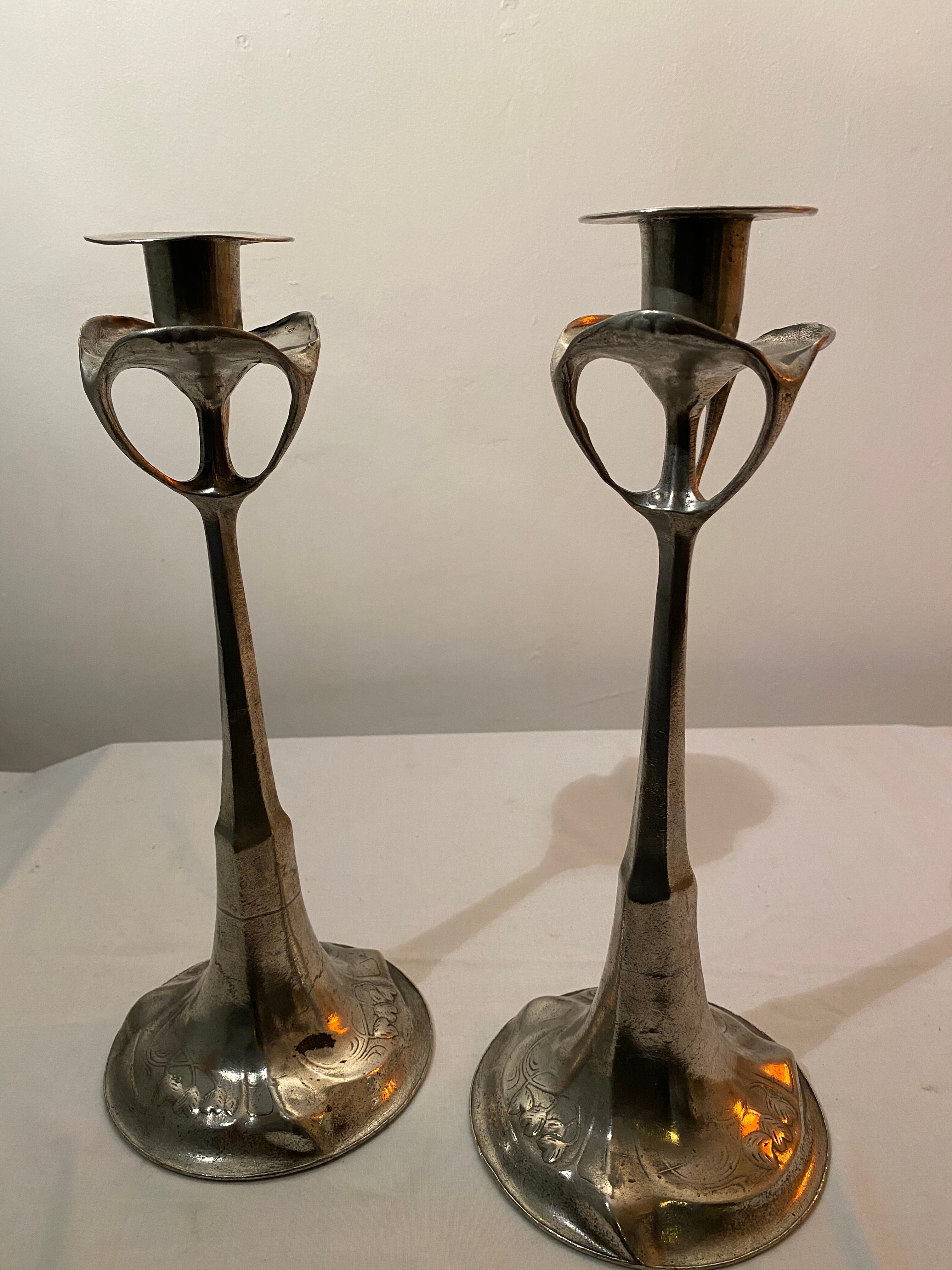 Art nouveau candle sticks, Kurtz Edel Tin