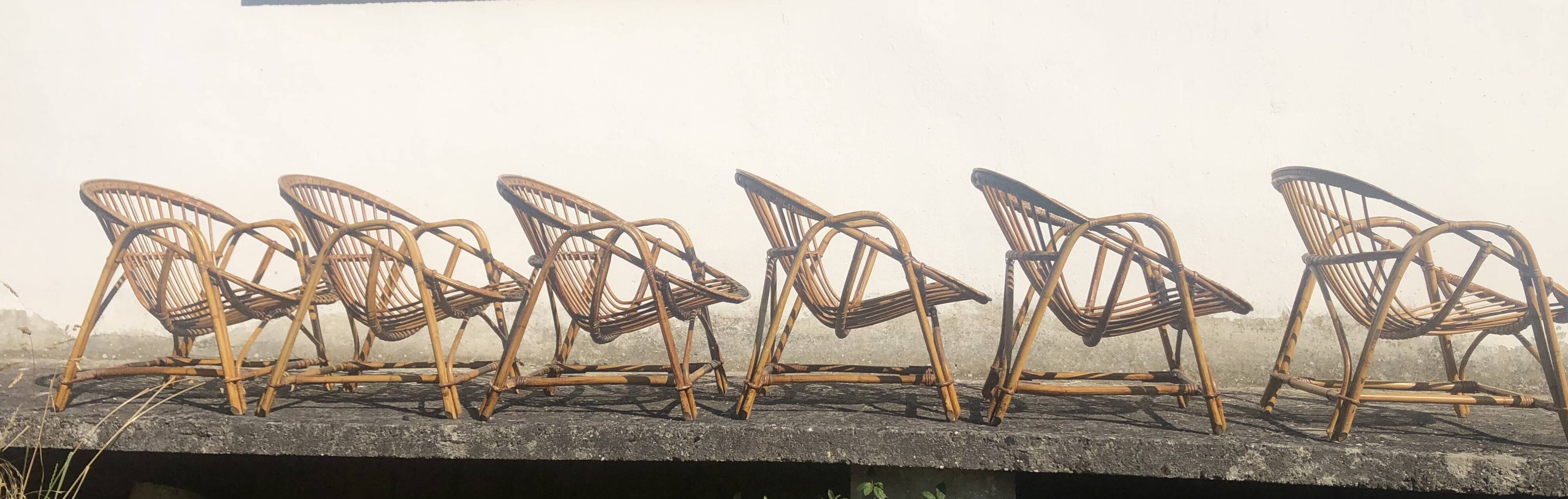 Fauteuils rotin bambou osier vintage années 60