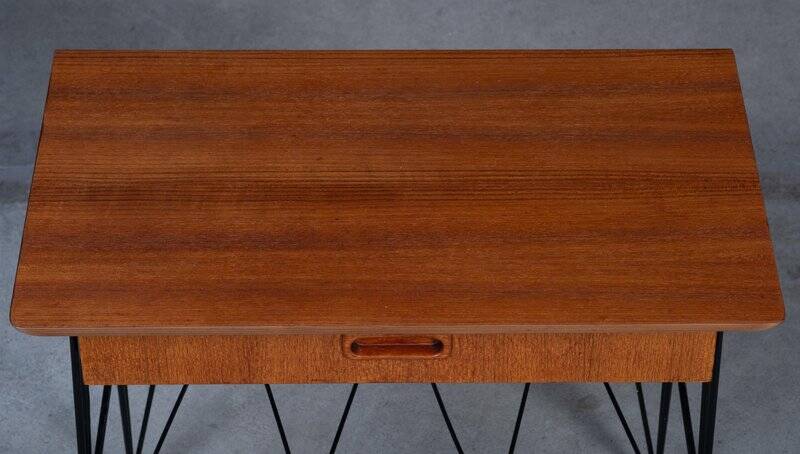 Mid-Century Modern Danish Teak Bedside Table with Metal Frame, 1960s
