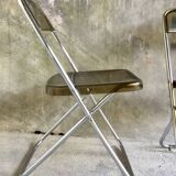 Pair of folding plexiglass and chrome metal chairs - space-age design 1970