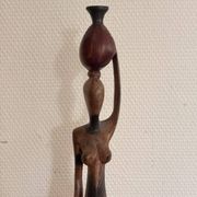 Sculpture Water Carrier Carved Exotic African Wood Curio Art Makonde