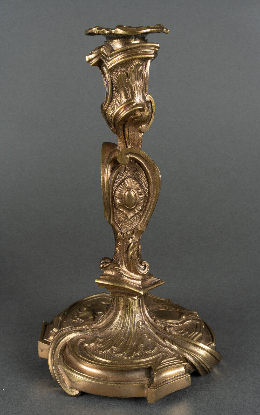 Pair of candlesticks xixth louis xiv ornamentation shells gilded bronze