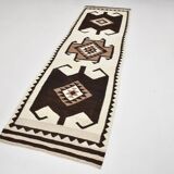 3x11 Kilim Cream & Brown Tribal Kilim Runner Rug, 99x322Cm