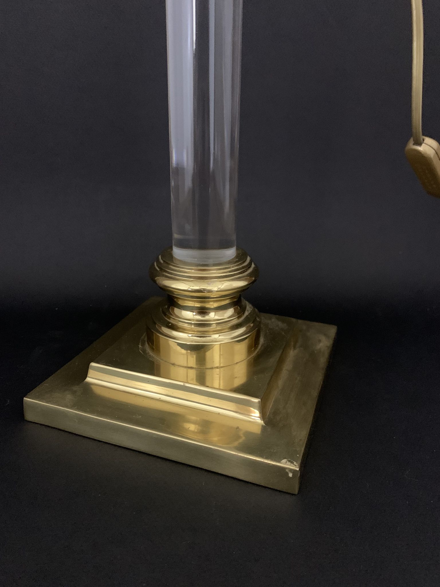 House the dolphin, lamp foot in plexiglass and gold metal design 1970