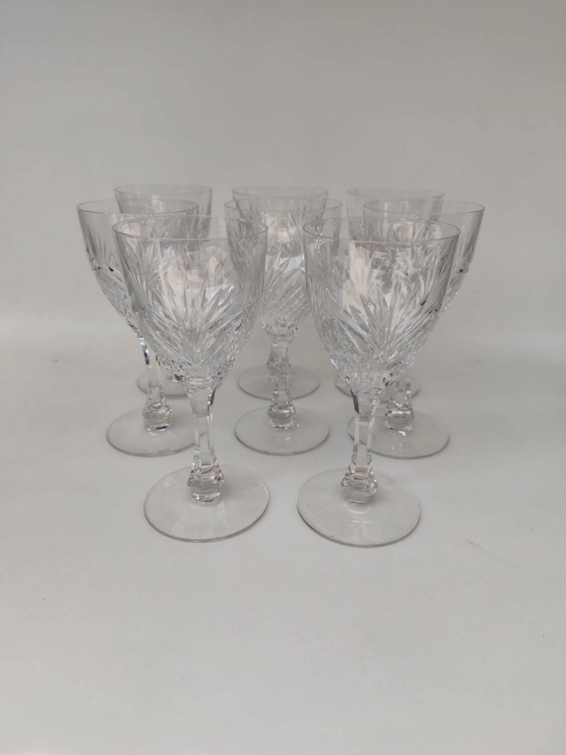 8 large Saint Louis crystal glasses, Moselle model. 1930s.