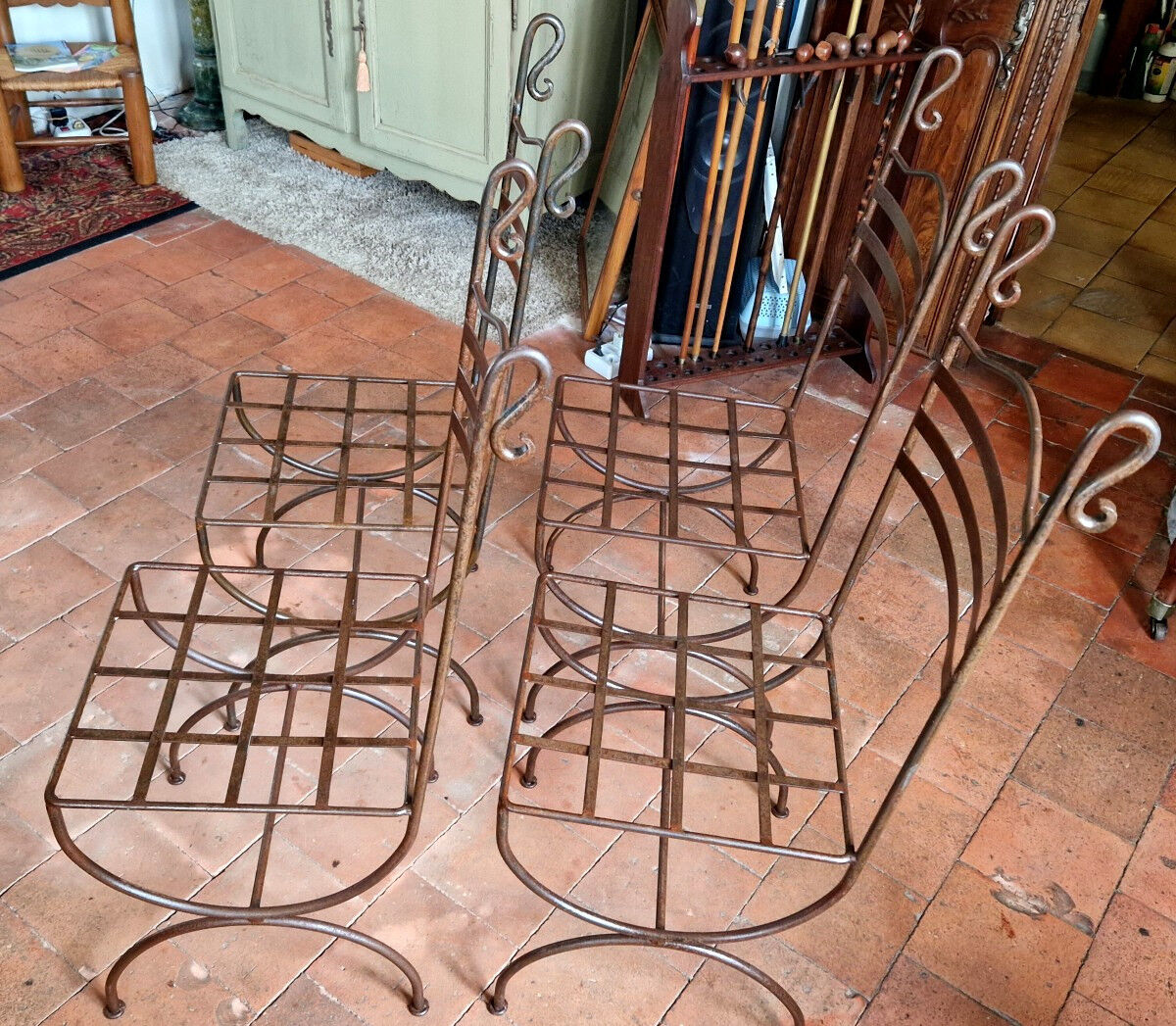 Ensemble de 4 chaises de jardin en fer XXe