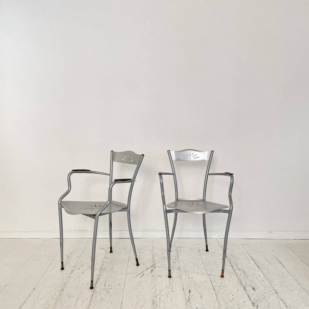 Set of French Armchairs in Metal and Copper, 1980s