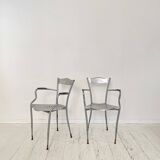 Set of French Armchairs in Metal and Copper, 1980s