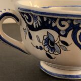Old mustache cup and its under cup, Rouen earthenware