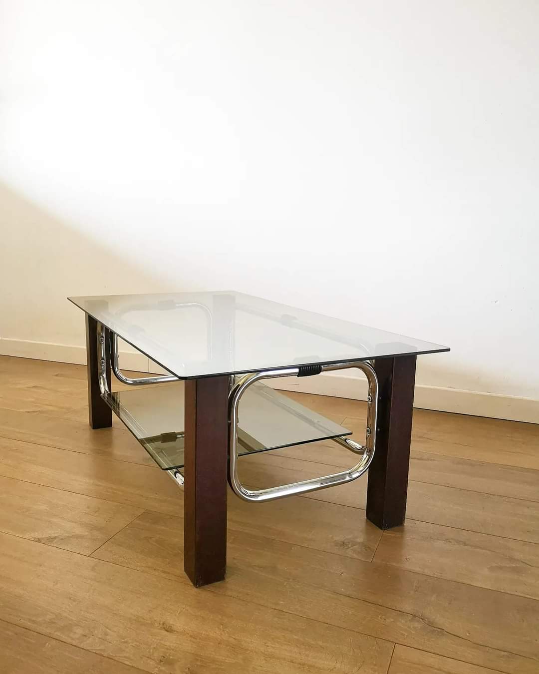 Coffee table 70 double smoked glass tray