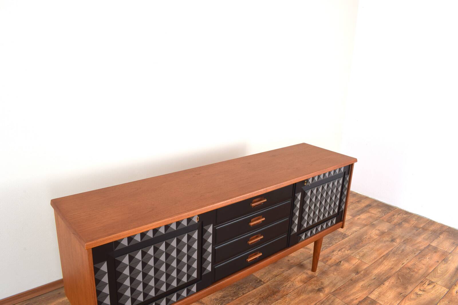 Mid-Century Op-Art Hand-Painted Teak Sideboard by Gustav Bahus, 1960s