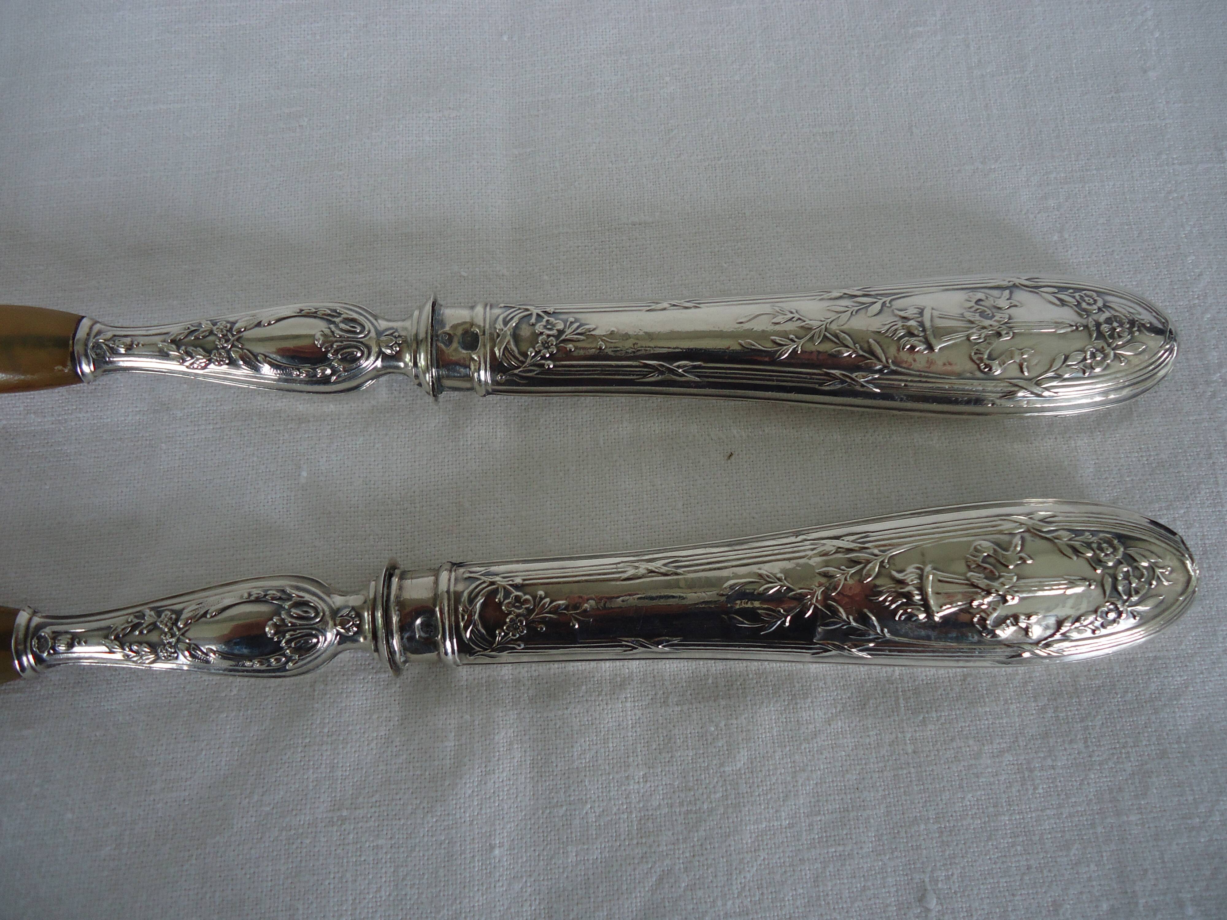 Pair of horn and silver-plated salad servers