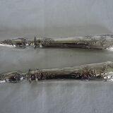 Pair of horn and silver-plated salad servers