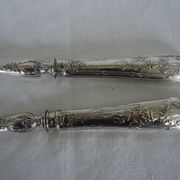 Pair of horn and silver-plated salad servers
