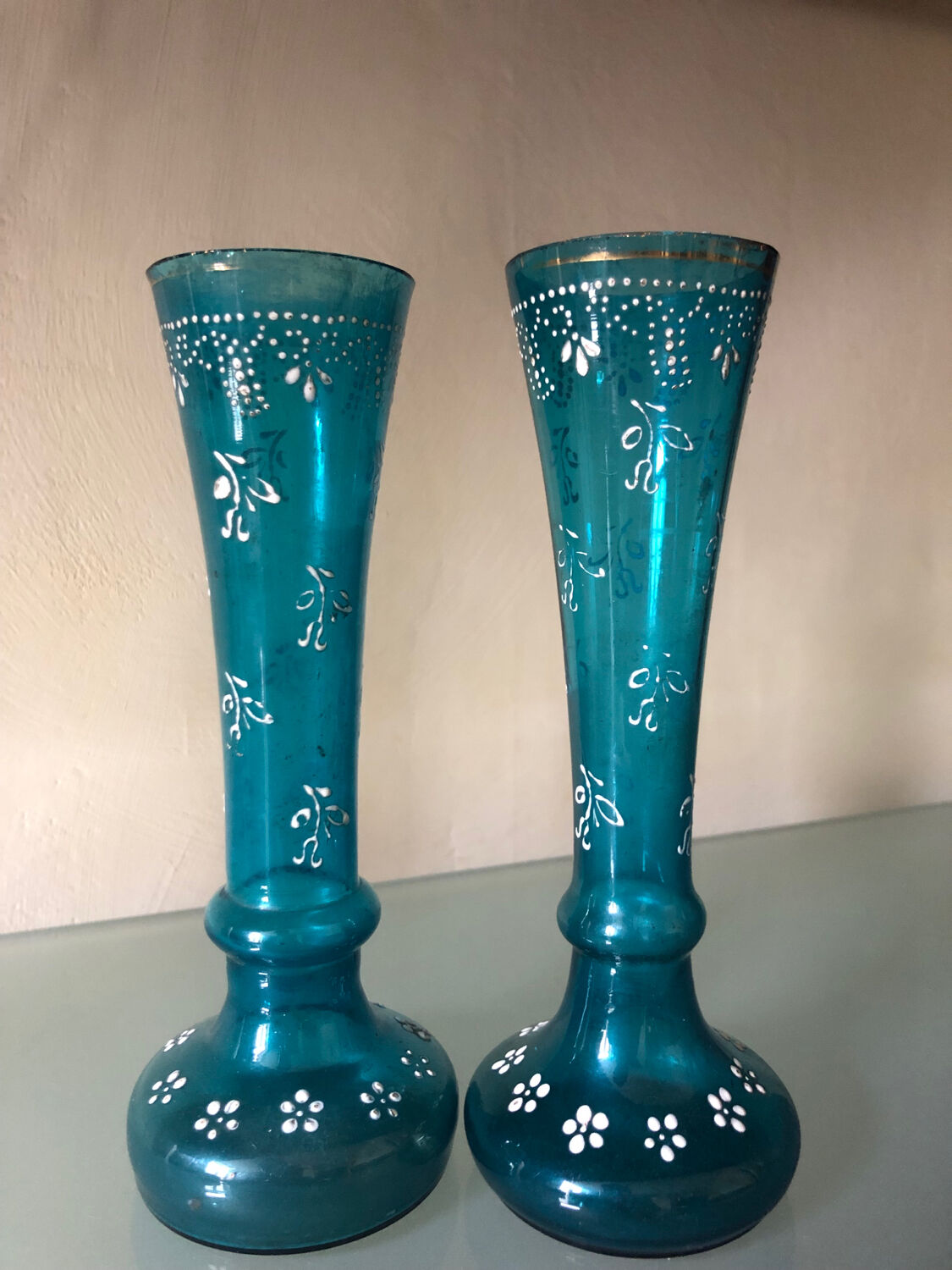 Pair of enamelled glass vases