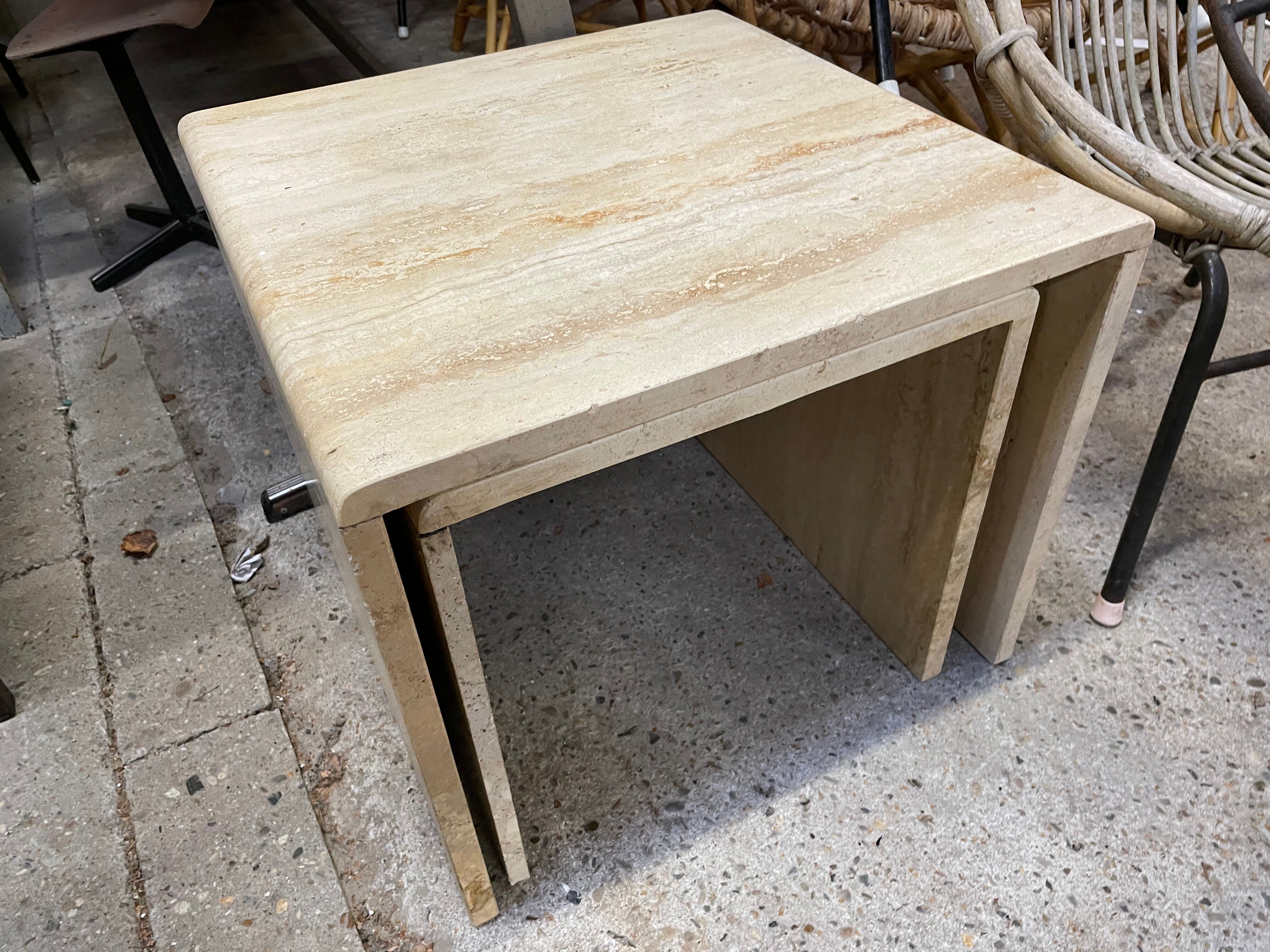 Italian travertine pull out tables, 1970