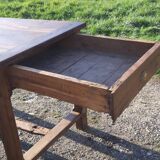 Country farm table xixth in chene, 2 drawers