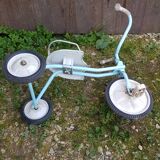 Old children's tricycle toy metal blue & white 70s vintage