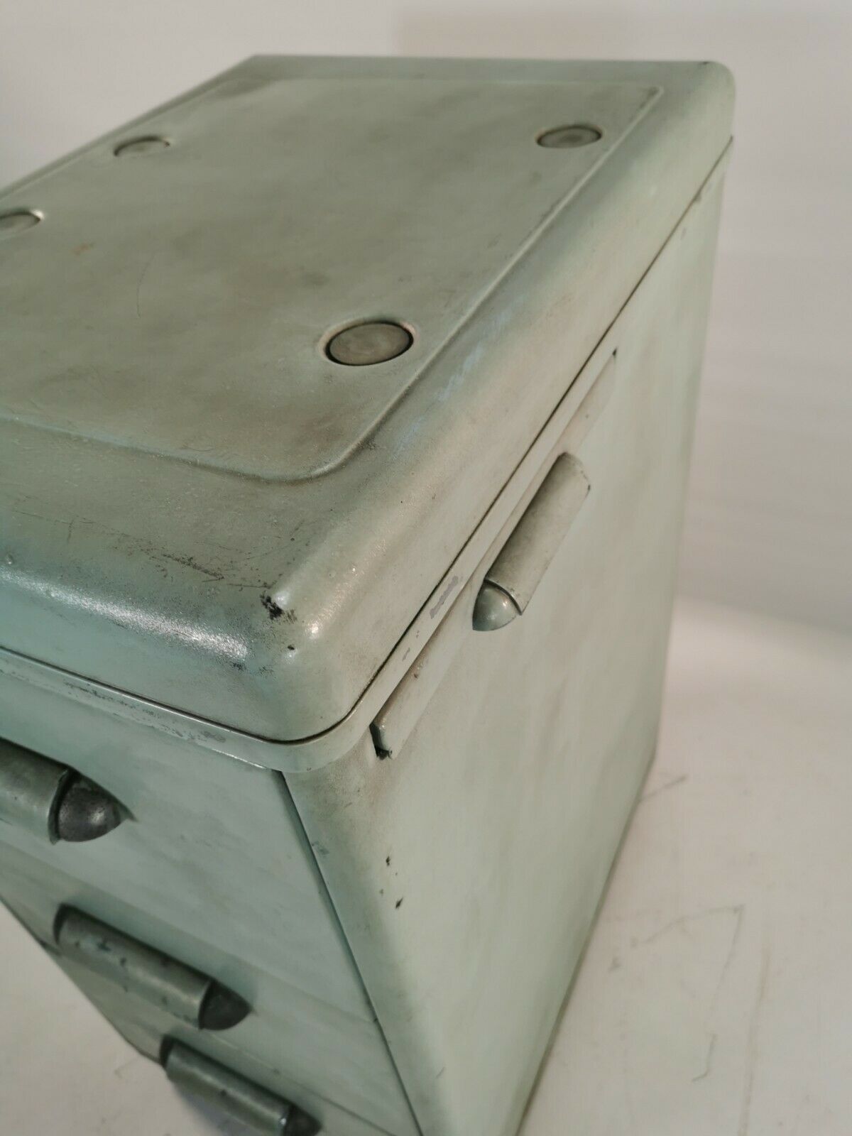 Antique Vintage Industrial 20th Century Light Blue Chest Of 3 Drawers