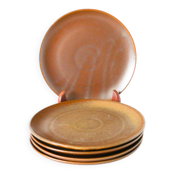 Lot de 5 assiettes à dessert en grès, 1970