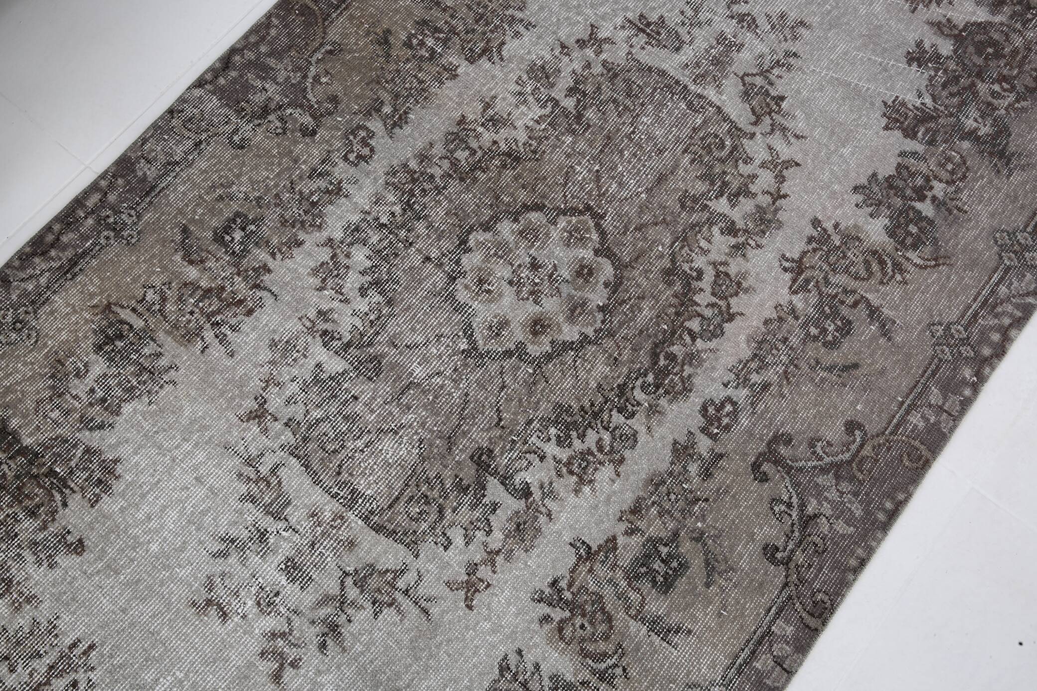 4x7 Gray & Brown Turkish Vintage Rug 114x214Cm SK 4869