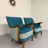 Lot of 2 sculptural Danish design armchairs from the 1940s, vintage.