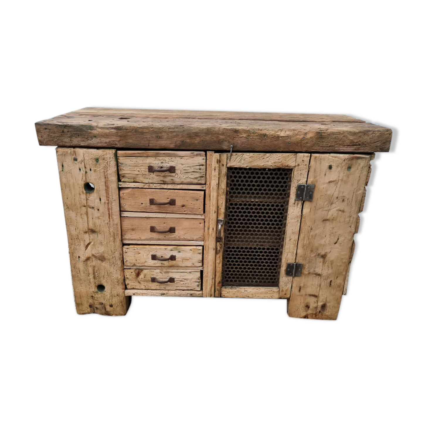Old established a door and five drawers raw wood