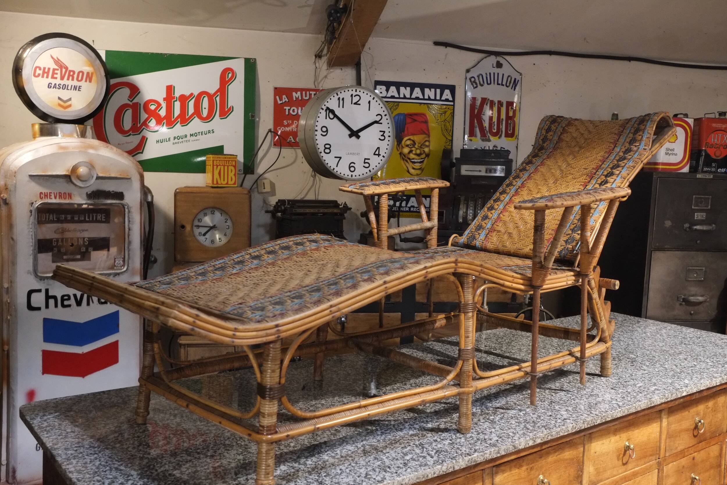 Antique 1930s rattan chaise longue