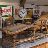 Antique 1930s rattan chaise longue