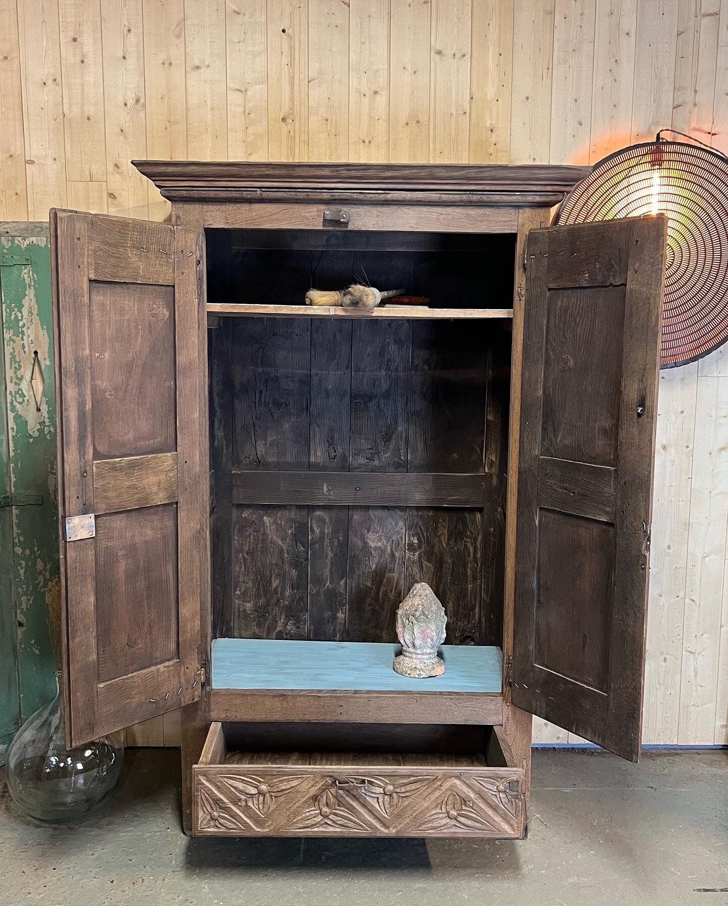 Old brutalist regionalist oak cabinet XIX th century
