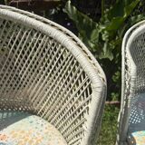 Set of 2 Vintage White Rattan Armchairs – 1970s