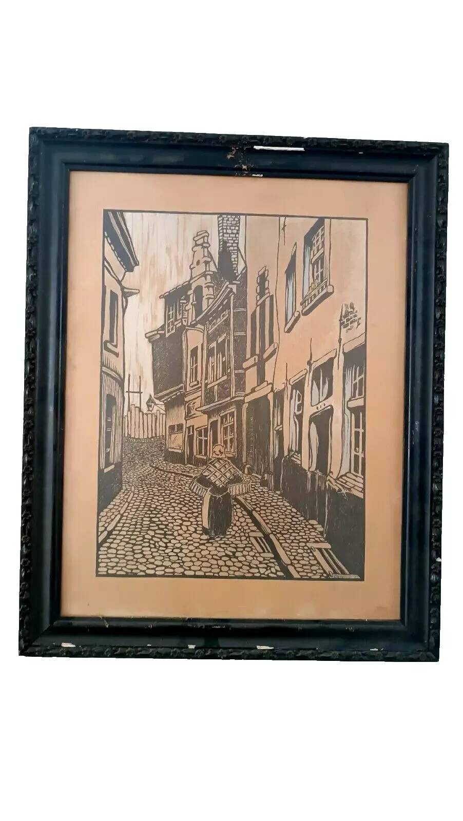 Gravure flamande peinte à la main signée R.VERHULST 1943