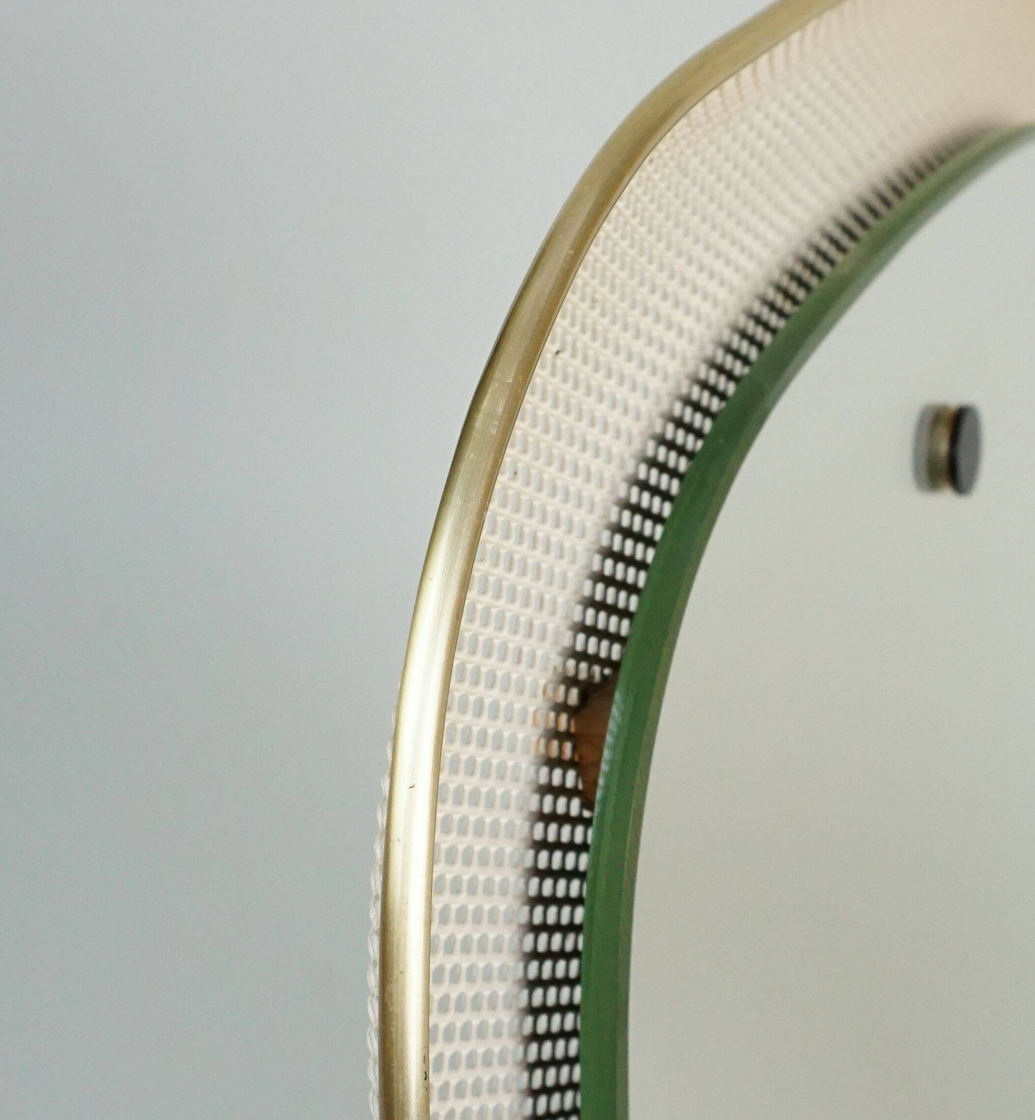 beautiful 1950's mid century modern WALL MIRROR wire mesh frame and brass