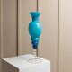 Azure Blue Murano Glass Vase XL, Fluted Beaded Silhouette, 1960s Hollywood Regency