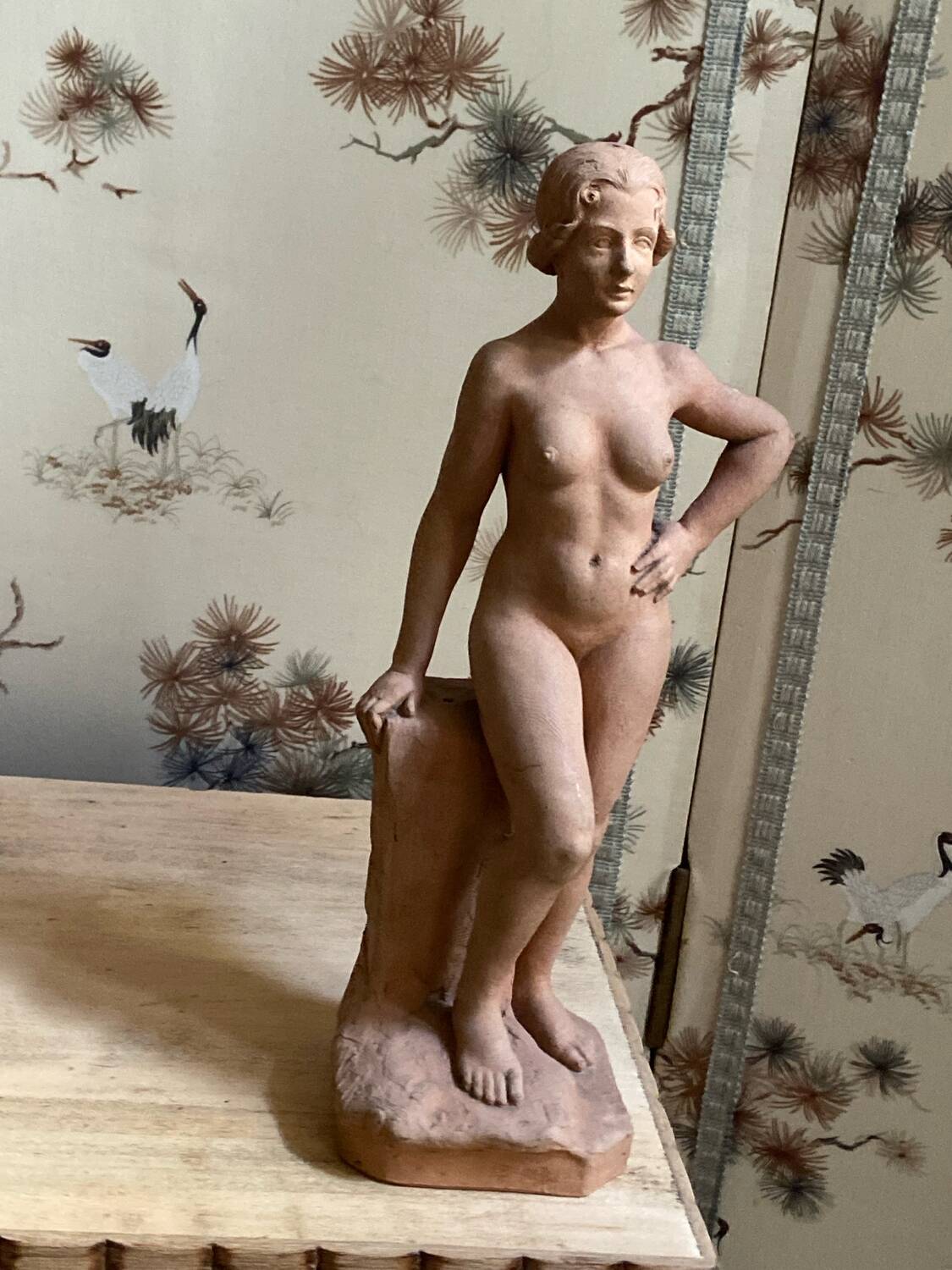 Antique Art Deco sculpture signed Delauner – Terracotta – 26 cm