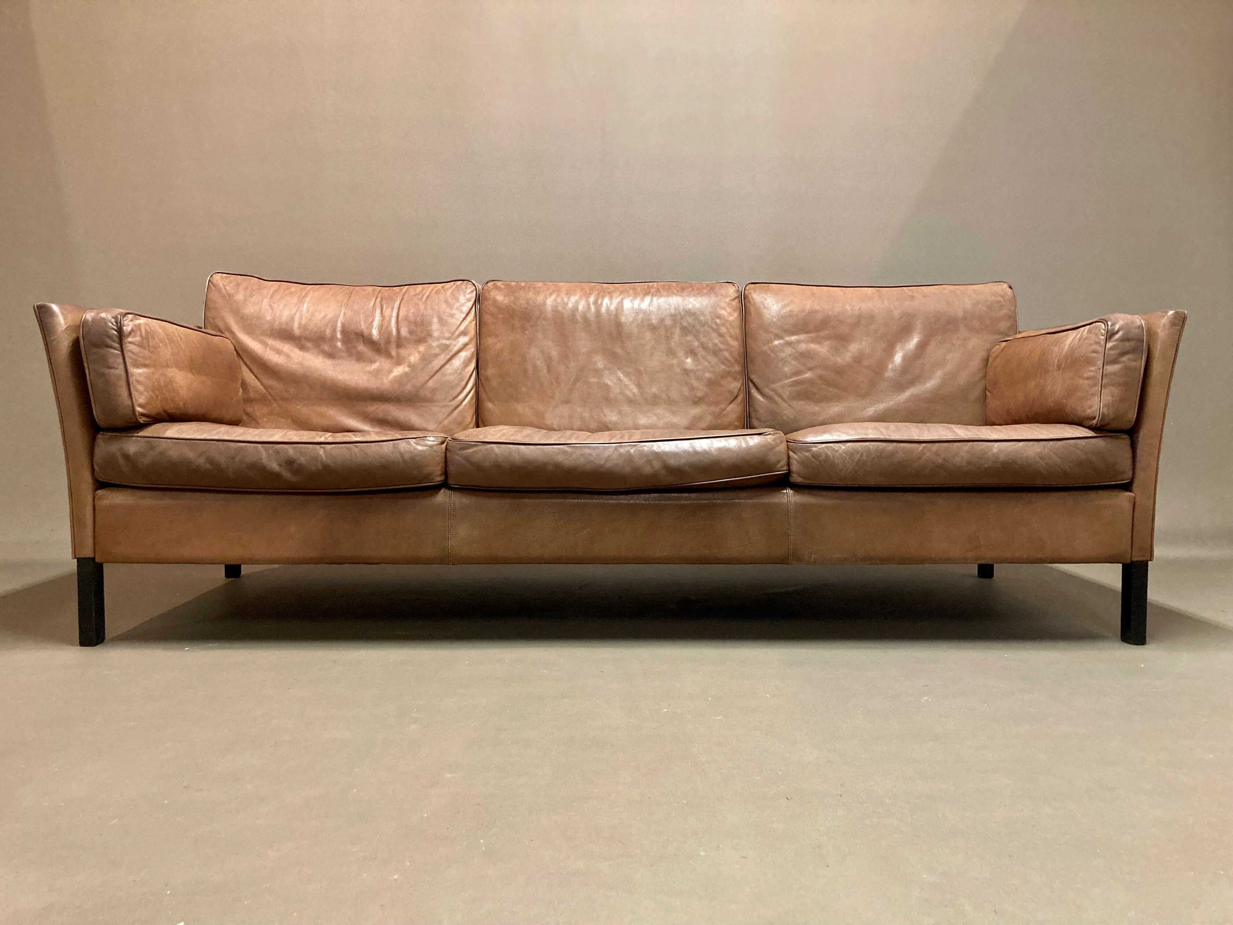 Sofa 3 places leather scandinavian design 1960